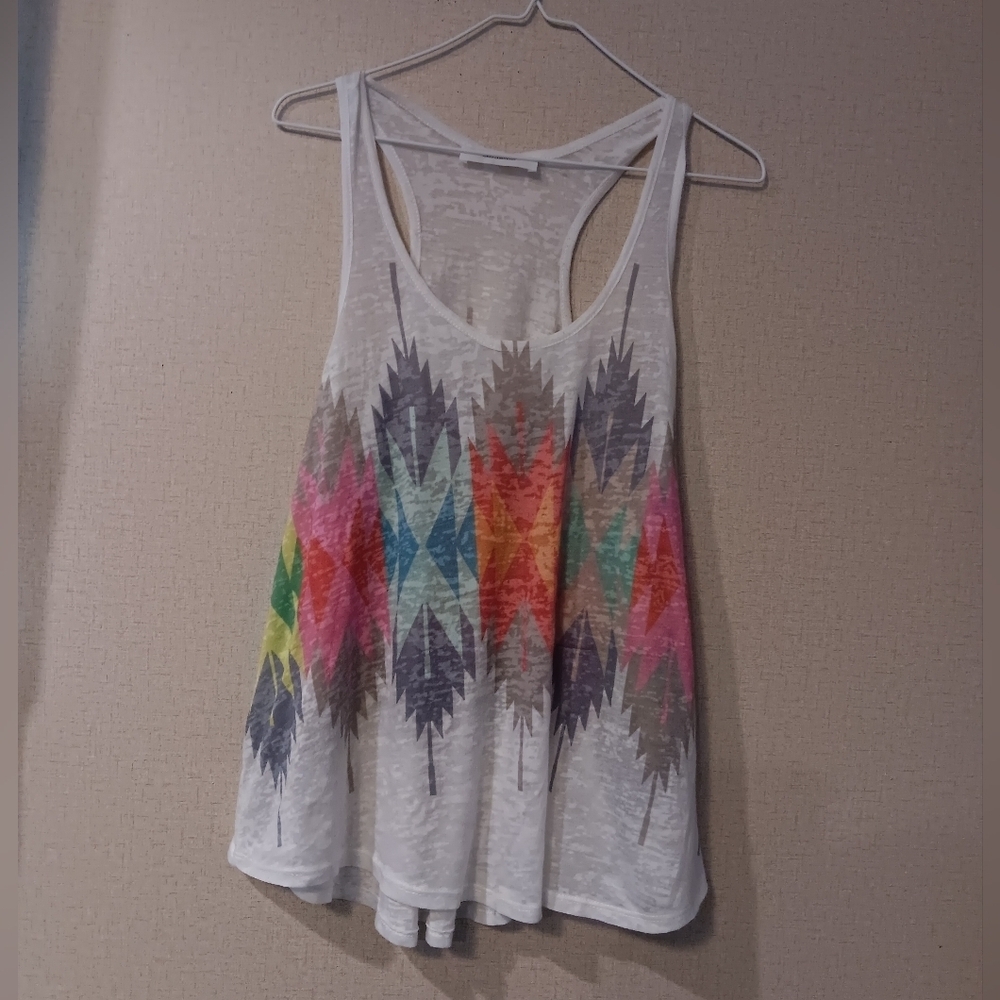 Enti Glamour Vibrant Feather Print Tank Top Sz S